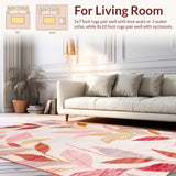 Ultra Soft Area Rug, Non Slip, Stain Resistant, Washable Area Rugs for Living Room, Bedroom, Rustic Tiled Leaf Arrangement(Pink)