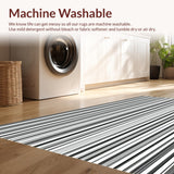 Ultra Soft Area Rug, Non Slip, Stain Resistant, Washable Area Rugs for Living Room, Bedroom, Modern Linear Geometry Rug with Alternating Narrow and Wide Black White Bands(Black)