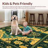 Ultra Soft Area Rug, Non Slip, Stain Resistant, Washable Area Rugs for Living Room, Bedroom, Vibrant Area Featuring Geometric Animal Motifs and Floral Designs(Green)