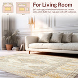 Ultra Soft Area Rug, Non Slip, Stain Resistant, Washable Area Rugs for Living Room, Bedroom, Indoor Floor with Boho Inspired Neutral Design(Beige)