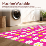 Ultra Soft Area Rug, Non Slip, Stain Resistant, Washable Area Rugs for Living Room, Bedroom, Playful Bright Color Blossom Design(Pink)