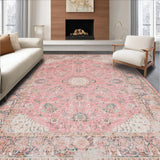 Ultra Soft Area Rug, Non Slip, Stain Resistant, Washable Area Rugs for Living Room, Bedroom, Vintage Floral Boho Elegance(Pink)