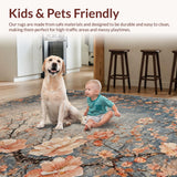 Ultra Soft Area Rug, Non Slip, Stain Resistant, Washable Area Rugs for Living Room, Bedroom, Dreamy Floral Fantasy Rug with Blush Peach Blossoms and Ivory Tendrils(Gray)
