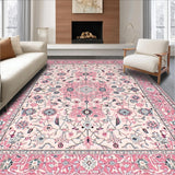 Ultra Soft Area Rug, Non Slip, Stain Resistant, Washable Area Rugs for Living Room, Bedroom, Stylish Gray Floral Symmetrical Elements(Pink)
