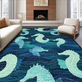 Ultra Soft Area Rug, Non Slip, Stain Resistant, Washable Area Rugs for Living Room, Bedroom, Elegant Coastal Seahorse Carpet with Blue Gradient and Symmetrical Wave Patterns(Blue)