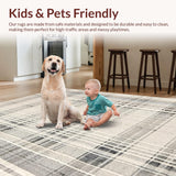 Ultra Soft Area Rug, Non Slip, Stain Resistant, Washable Area Rugs for Living Room, Bedroom, Elegant Monochrome Striped Area Rug with Retro Vibes and Geometric Design(Beige)