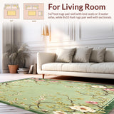 Ultra Soft Area Rug, Non Slip, Stain Resistant, Washable Area Rugs for Living Room, Bedroom, Floral Inspired Washable Area Rug with Non Slip Backing and Boho Charm(Green)