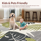 Ultra Soft Area Rug, Non Slip, Stain Resistant, Washable Area Rugs for Living Room, Bedroom, Elegant Earthy Monstera Motif(Gray)