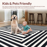 Ultra Soft Area Rug, Non Slip, Stain Resistant, Washable Area Rugs for Living Room, Bedroom, Contemporary Stripe Fusion Rug Alternating Bold Lines Dynamic Graphic Art(Black)