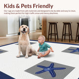 Ultra Soft Area Rug, Non Slip, Stain Resistant, Washable Area Rugs for Living Room, Bedroom, Nautical Starfish Striped Elegance(White)