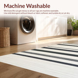 Braided Stripe Black White Farmhouse Style Reversible(Beige)