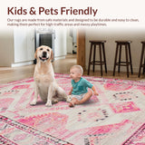 Ultra Soft Area Rug, Non Slip, Stain Resistant, Washable Area Rugs for Living Room, Bedroom, Modern Boho Abstract Patterns(Pink)