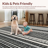 Ultra Soft Area Rug, Non Slip, Stain Resistant, Washable Area Rugs for Living Room, Bedroom, Ebony & Ivory: Striped Cotton Weave Patio Carpet, Casual Style(Black)