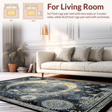 Ultra Soft Area Rug, Non Slip, Stain Resistant, Washable Area Rugs for Living Room, Bedroom, Celestial Phases Rug with Sunburst and Astral Clockwork Motifs(Black)