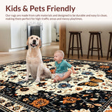 Ultra Soft Area Rug, Non Slip, Stain Resistant, Washable Area Rugs for Living Room, Bedroom, Artistic Insect Motif in Earthy Tones(Black)