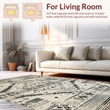 Ultra Soft Area Rug, Non Slip, Stain Resistant, Washable Area Rugs for Living Room, Bedroom, Vintage Geometric Black Tones(Gray)