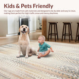 Ultra Soft Area Rug, Non Slip, Stain Resistant, Washable Area Rugs for Living Room, Bedroom, Eco Spiral Weave Area with Vintage Rustic Rings and Subtle Boho Elements(Beige)