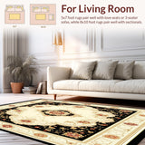 Black and Beige Oriental with Intricate Medallion Scrollwork(Beige)