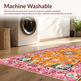 Ultra Soft Area Rug, Non Slip, Stain Resistant, Washable Area Rugs for Living Room, Bedroom, Artistic Rustic Blossom Pattern(Orange)