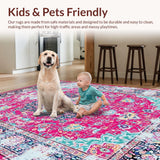 Ultra Soft Area Rug, Non Slip, Stain Resistant, Washable Area Rugs for Living Room, Bedroom, Elegant Colorful Trellis Arrangement(Pink)