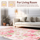 Ultra Soft Area Rug, Non Slip, Stain Resistant, Washable Area Rugs for Living Room, Bedroom, Whimsical Light Pink Floral Fantasy(Pink)