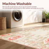 Ultra Soft Area Rug, Non Slip, Stain Resistant, Washable Area Rugs for Living Room, Bedroom, Vintage Floral Area Non Skid Kitchen with Charming Design(Beige)
