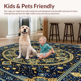 Ultra Soft Area Rug, Non Slip, Stain Resistant, Washable Area Rugs for Living Room, Bedroom, Elegant Circular Sector Area Beige with Tan Accents Anti Slip Design(Blue)