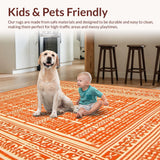 Ultra Soft Area Rug, Non Slip, Stain Resistant, Washable Area Rugs for Living Room, Bedroom, Colorful Modern Symmetrical Elements(Orange)