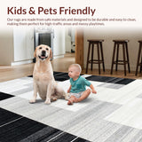 Ultra Soft Area Rug, Non Slip, Stain Resistant, Washable Area Rugs for Living Room, Bedroom, Contemporary Textured Circular Canvas(Gray)