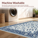 Ultra Soft Area Rug, Non Slip, Stain Resistant, Washable Area Rugs for Living Room, Bedroom, Contemporary Light Blue Blossom Patterns(White)