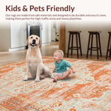 Ultra Soft Area Rug, Non Slip, Stain Resistant, Washable Area Rugs for Living Room, Bedroom, Neutral Toned Abstract Medallion(Orange)