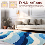 Ultra Soft Area Rug, Non Slip, Stain Resistant, Washable Area Rugs for Living Room, Bedroom, Serene Coastal Fluid Motif(Blue)