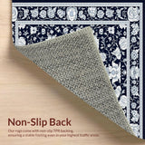 Ultra Soft Area Rug, Non Slip, Stain Resistant, Washable Area Rugs for Living Room, Bedroom, Navy and Silver Abstract Floral Area with Intricate(Blue)