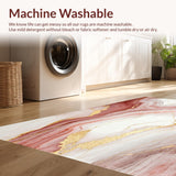 Ultra Soft Area Rug, Non Slip, Stain Resistant, Washable Area Rugs for Living Room, Bedroom, Sophisticated Pink and Beige Abstract Area with Fluid Marble Vein Motif(Red)