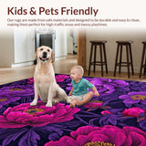 Ultra Soft Area Rug, Non Slip, Stain Resistant, Washable Area Rugs for Living Room, Bedroom, Whimsical Bright Flower Arrangement(Purple)