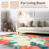 Ultra Soft Area Rug, Non Slip, Stain Resistant, Washable Area Rugs for Living Room, Bedroom, Boho Surf Beach Rug Tropical Hibiscus Print(Red)