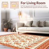 Ultra Soft Area Rug, Non Slip, Stain Resistant, Washable Area Rugs for Living Room, Bedroom, Terracotta Bloom Red Floral(Ivory)