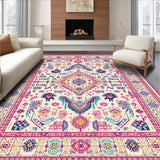 Ultra Soft Area Rug, Non Slip, Stain Resistant, Washable Area Rugs for Living Room, Bedroom, Artistic Pink Medallion Fusion(White)