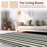 Ultra Soft Area Rug, Non Slip, Stain Resistant, Washable Area Rugs for Living Room, Bedroom, Farmhouse Laundry Room Mat, Black & White Striped Pattern, Flat-Weave Design(Black)