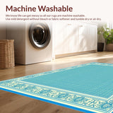 Ultra Soft Area Rug, Non Slip, Stain Resistant, Washable Area Rugs for Living Room, Bedroom, Azure & Ecru Area Decorative Border Blue Beige Entryway(Blue)