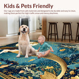 Ultra Soft Area Rug, Non Slip, Stain Resistant, Washable Area Rugs for Living Room, Bedroom, Bright Vintage Fantasy Artwork(Gold)