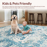 Ultra Soft Area Rug, Non Slip, Stain Resistant, Washable Area Rugs for Living Room, Bedroom, Whimsical Light Blue Curved Patterns(Blue)