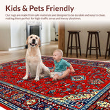 Ultra Soft Area Rug, Non Slip, Stain Resistant, Washable Area Rugs for Living Room, Bedroom, Vintage Red Heriz Living Room Washable Rug(Red)