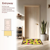Ultra Soft Area Rug, Non Slip, Stain Resistant, Washable Area Rugs for Living Room, Bedroom, Bold Graphic Black Cat Print(Yellow)