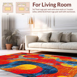 Ultra Soft Area Rug, Non Slip, Stain Resistant, Washable Area Rugs for Living Room, Bedroom, Chic Round Geometric Fusion(Red)