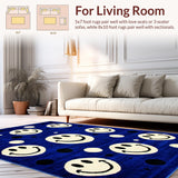 Ultra Soft Area Rug, Non Slip, Stain Resistant, Washable Area Rugs for Living Room, Bedroom, Vibrant Round Funky Art(Blue)