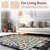 Ultra Soft Area Rug, Non Slip, Stain Resistant, Washable Area Rugs for Living Room, Bedroom, Zen Stone Mosaic Area with Cobblestone Inspired Boho Geometric Motifs(Beige)