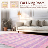 Ultra Soft Area Rug, Non Slip, Stain Resistant, Washable Area Rugs for Living Room, Bedroom, Contemporary Soft Pastel Check(Pink)