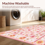 Ultra Soft Area Rug, Non Slip, Stain Resistant, Washable Area Rugs for Living Room, Bedroom, Charming Daisy Floral Delight(Pink)