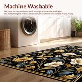 Ultra Soft Area Rug, Non Slip, Stain Resistant, Washable Area Rugs for Living Room, Bedroom, Contemporary Black and White Floral(Black)